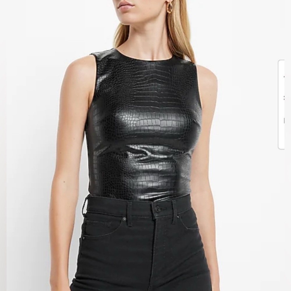 Express Body Contour Croc Faux Leather High Neck Thong Bodysuit